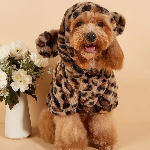 Leopard Dog Hoodie – Plush Pet Hoodie with Ears for Small & Medium Dogs