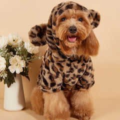 Leopard Dog Hoodie – Plush Pet Hoodie with Ears for Small & Medium Dogs