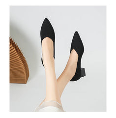 Women's large high-heeled shoes Multicolor pointy knit breathable comfortable anti-skid rubber sole work shoes 2023 new autumn