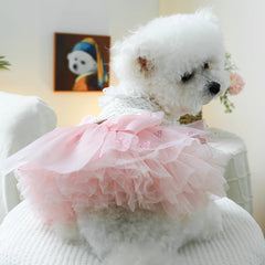 1PC Pet Clothing Spring and Autumn Pink Heart Puff Skirt Wedding Dress Princess Dress Suitable for Small and Medium sized Dogs
