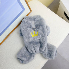 Soft Warm Fleece Dog Jumpsuit – Crown Pattern Pet Clothes for Small Dogs & Cats