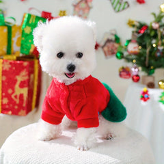Christmas Tree Bear Pet Dress – Warm Red Winter Outfit for Small Dogs & Cats
