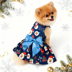 Christmas Dog Dress – Santa Claus & Snowflake Print Sleeveless Outfit for Small, Medium & Large Dogs