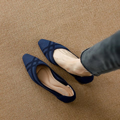 Women's high heels knitted breathable square heel beautiful princess non slip rubber sole comfortable shoes 2024 new model