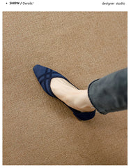 Women's high heels knitted breathable square heel beautiful princess non slip rubber sole comfortable shoes 2024 new model