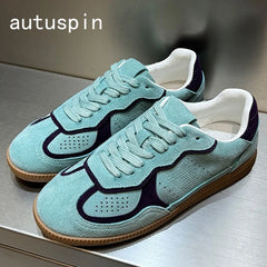 AUTUSPIN 5 Colors Women Flats Sneakers Four Season Leisure Shoes Cow Suede Leather Ladies Skateboarding Shoes Outdoor Size 35-40