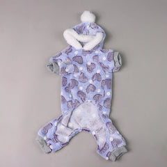 Heart Plush Dog Pajamas – Warm Fleece Winter Onesie with Pom-Pom for Small Dogs