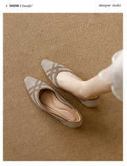 Women's high heels knitted breathable square heel beautiful princess non slip rubber sole comfortable shoes 2024 new model