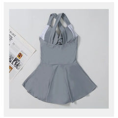 Solid Color Slimming One-Piece Swimsuit – Women’s Dress-Style Vacation Swimwear