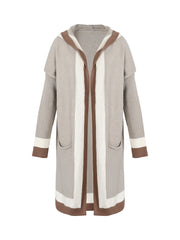 Women’s Hooded Long Cardigan – Vertical Stripes with Pockets