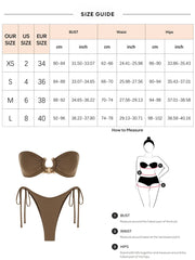 Tie-Side Shiny Ring Bandeau Bikini – Women’s Padded Low-Waist Swimsuit 2025