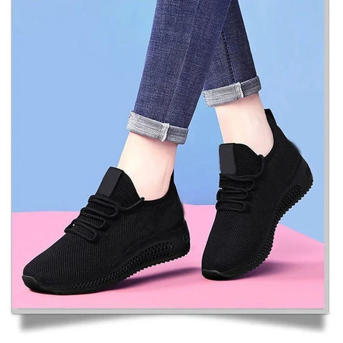 Spring and Autumn Fashionable Solid Color Breathable Round Toe Sneakers Casual and Comfortable Thick-soled Women's Shoes