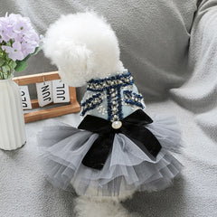Grey Blue Princess Pet Dress – Autumn/Winter Wedding Outfit for Small & Medium Dogs