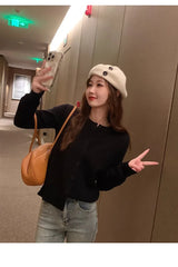 Women’s Slim O-Neck Cardigan Sweater – Casual Korean Knitwear