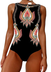 Floral Lace-Up One-Piece Swimsuit – Women’s Push-Up Printed Swimwear 2025