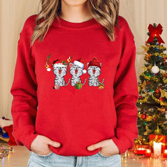 Christmas Cat Sweater – Women’s Long-Sleeve Pullover 2025 Winter Top