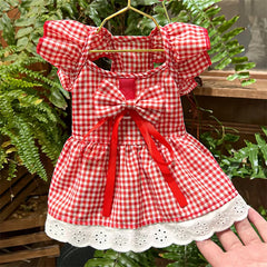 Summer Floral Plaid Dog Dress – Cute Princess Outfit for Small Dogs & Cats