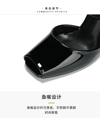 Slope heel, fish mouth, empty sandals, patent leather ankle buckle strap, stylish, sexy, shallow mouth,comfortable women's shoes