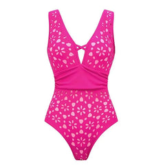 V-Neck Laser Cut Floral Bikini Set – Women’s Solid Color Luxury Swimsuit
