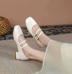 Burgundy Patent Mary Jane Pumps – Double Buckle Vintage Low Block Heels (2025)