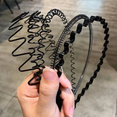 1/6PCS Metal Wavy Hair Bands – Unisex Black Head Hoop