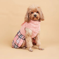 Plaid Dog Dress – Warm Bowknot Costume for Small Dogs & Cats