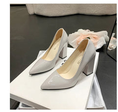 10cm High Heel Colorful Pumps Women's Shoes Pointed Toe Fashion Red 3.9inch Chunky Heels Patent Leather Female Plus Size 49 50