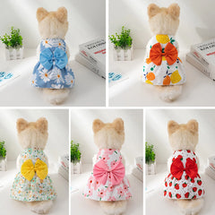 Summer Flower Dog Dress 🌸 Cooling Bowknot Outfit for Small Dogs & Cats