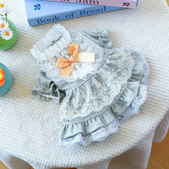 Dog Lace Summer Dress with Puff Sleeves & Bow – Cute Orange Outfit for Small & Medium Dogs