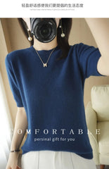 Women’s Short Sleeve Slim Fit Knitted Sweater – Camel & Pink