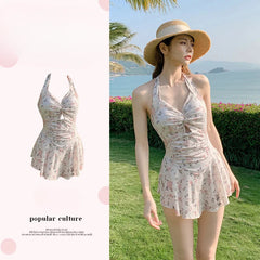 Solid Color Slimming One-Piece Swimsuit – Women’s Dress-Style Vacation Swimwear