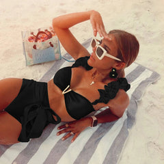 2025 Floral Ruffle Bandage Bikini Set – Women’s Push-Up Two-Piece Swimsuit