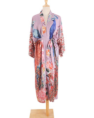 Peacock Print Beach Kimono – Self-Belted Swimsuit Cover-Up Wrap Dress
