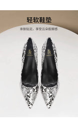 Fashionable new snake patterned high heels for women, slim heels, sexy, shallow mouth, niche temperament, pointed single shoes