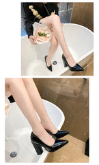 10cm High Heel Colorful Pumps Women's Shoes Pointed Toe Fashion Red 3.9inch Chunky Heels Patent Leather Female Plus Size 49 50
