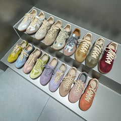 AUTUSPIN 17 Colors Women Training Sport Shoes Summer Autumn Fashion Sewing Ladies Lace-up Sneakers Contrast Casual Flats Female