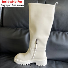 MORAZORA Plus Size 34-43 New Full Cow Leather Women Boots Slip On Chunky Platform Knee High Boots Ladies Autumn Winter Shoes