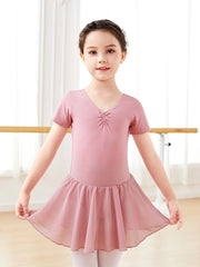 Girls Ballet Leotard Dress – Long/Short Sleeve Chiffon Skirt Dancewear
