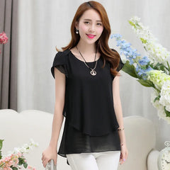 Women’s Chiffon Peplum Blouse – Short Sleeve Summer Office Top