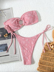 Tie-Side Shiny Ring Bandeau Bikini – Women’s Padded Low-Waist Swimsuit 2025