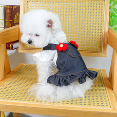 Dog Summer Dress – White Top & Dark Strap Skirt