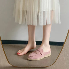 New 2025 Soft Bottom Tassel Lock Buckle High Top Loafers Women's round Toe Mid Heel Comfortable Leather Shoes Leisure Style