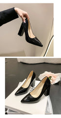 10cm High Heel Colorful Pumps Women's Shoes Pointed Toe Fashion Red 3.9inch Chunky Heels Patent Leather Female Plus Size 49 50