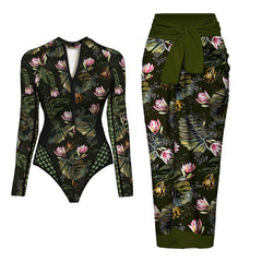 SEAURAL Vintage Print Long-Sleeve Swimsuit Set – Women’s Surfwear 2025