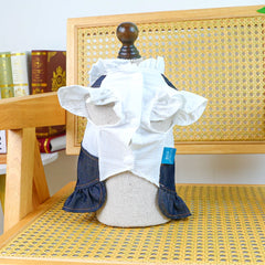 Dog Summer Dress – White Top & Dark Strap Skirt