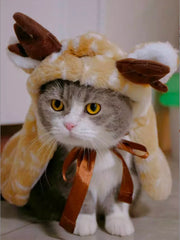 Christmas Reindeer Pet Costume – Hooded Cape & Hat Set for Dogs and Cats