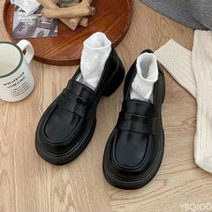Thick-Soled Mary Jane Loafers – Non-Slip Leather JK & Lolita Shoes