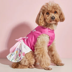 Floral Pink Dog Dress 🌸 Bowknot Sleeveless Outfit for Small Dogs & Cats