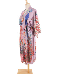 Peacock Print Beach Kimono – Self-Belted Swimsuit Cover-Up Wrap Dress