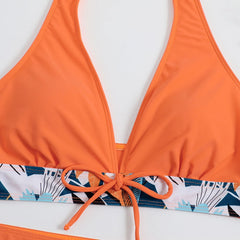 High-Waist Plant Print Bikini Set – Women’s Two-Piece Swimsuit